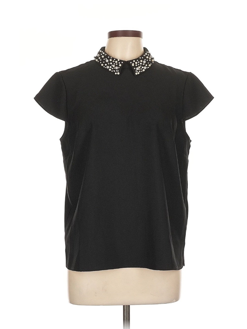 Ted Baker Embellished Collar Black Cap-Sleeve Top